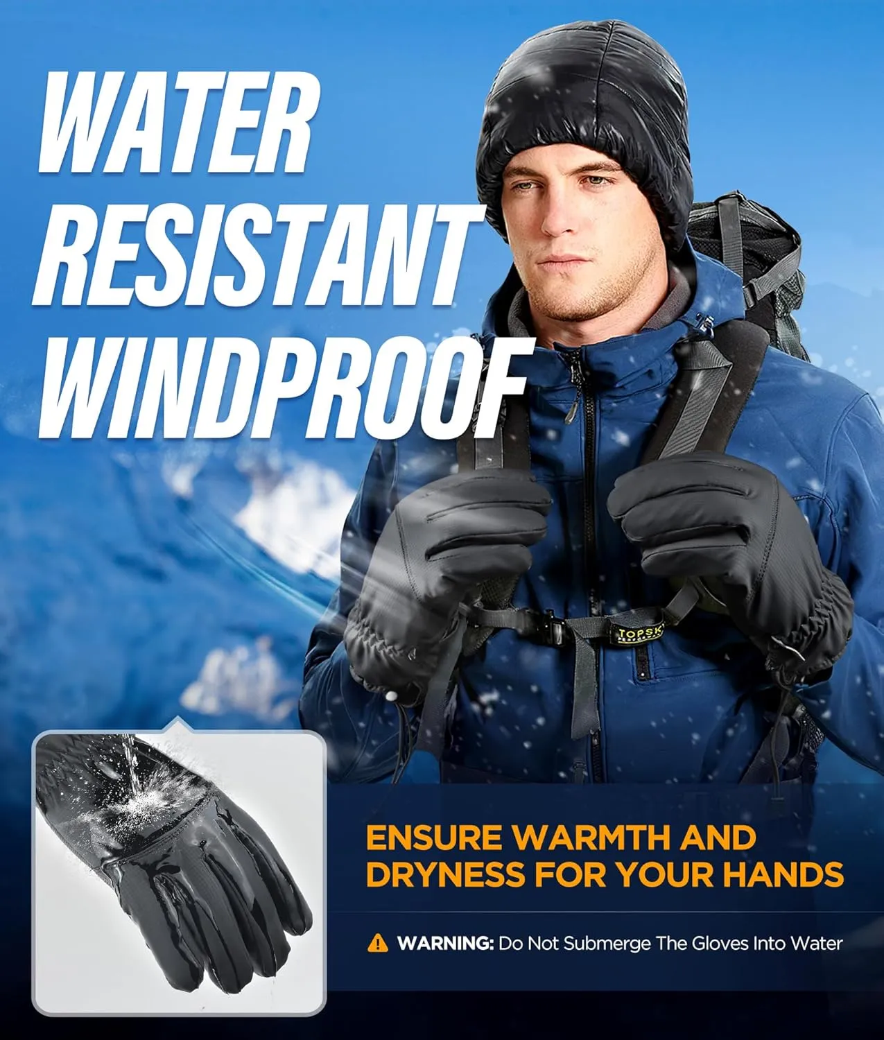 -10℉ Winter Gloves Men Women Made with 3M Insulation & Plush Lining, Windproof & Water-Resisitant Gloves for Cold Weather with Touchscreen Fingers, Thermal Snow Gloves