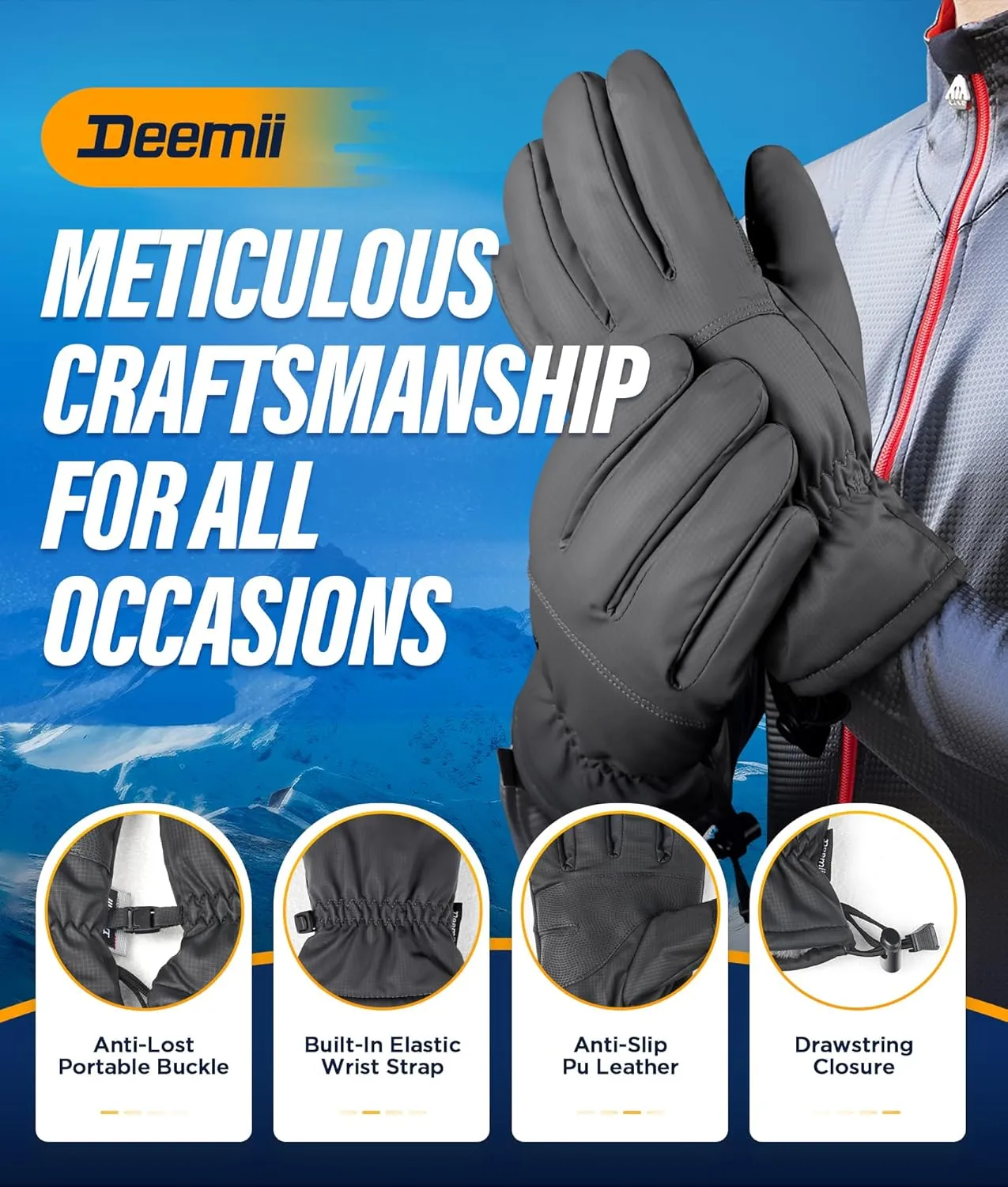 -10℉ Winter Gloves Men Women Made with 3M Insulation & Plush Lining, Windproof & Water-Resisitant Gloves for Cold Weather with Touchscreen Fingers, Thermal Snow Gloves