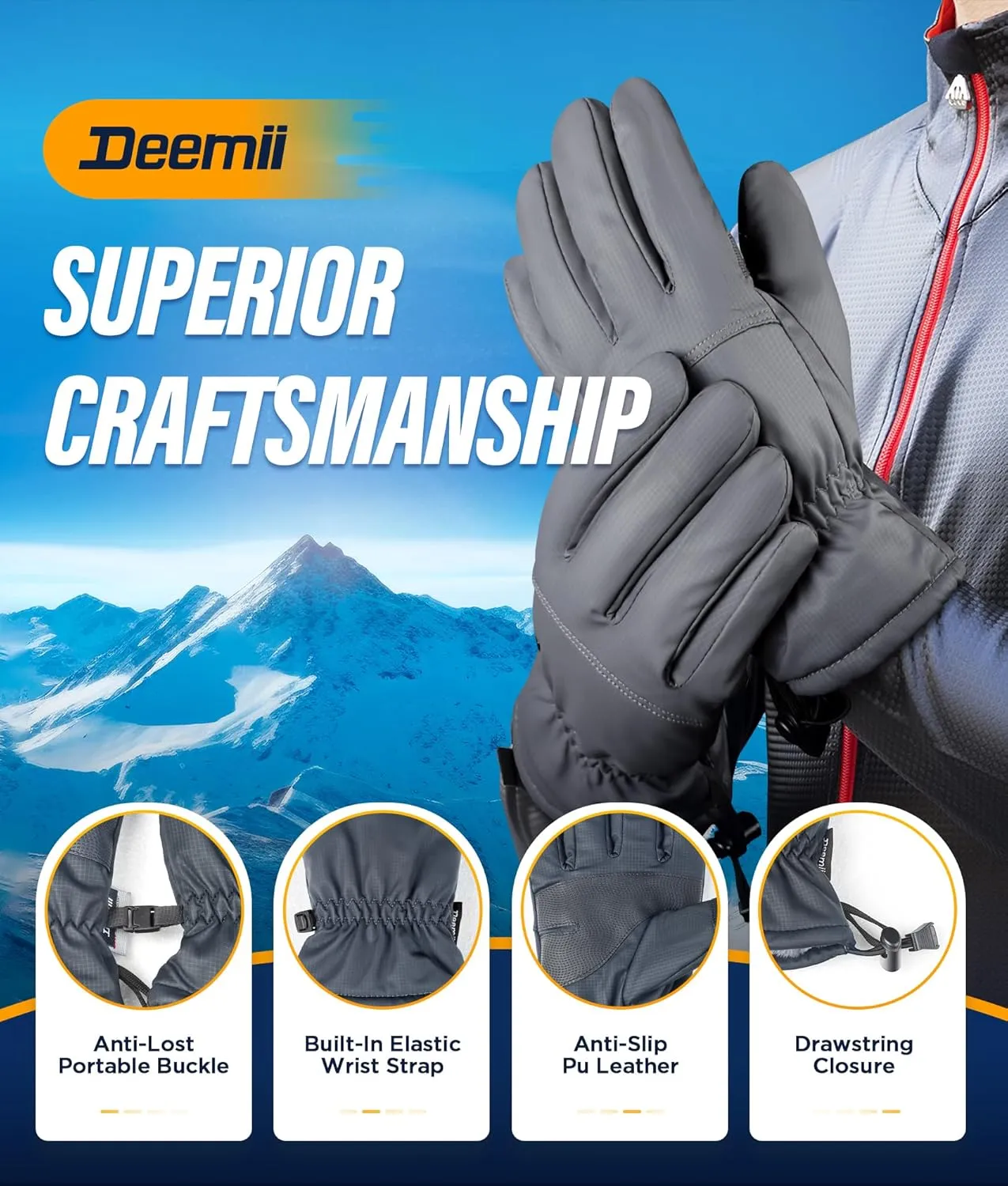 -10℉ Winter Gloves Men Women Made with 3M Insulation, Plush Lining Thermal Snow Gloves, Windproof & Water-Resisitant Gloves for Cold Weather, Touchscreen Fingers