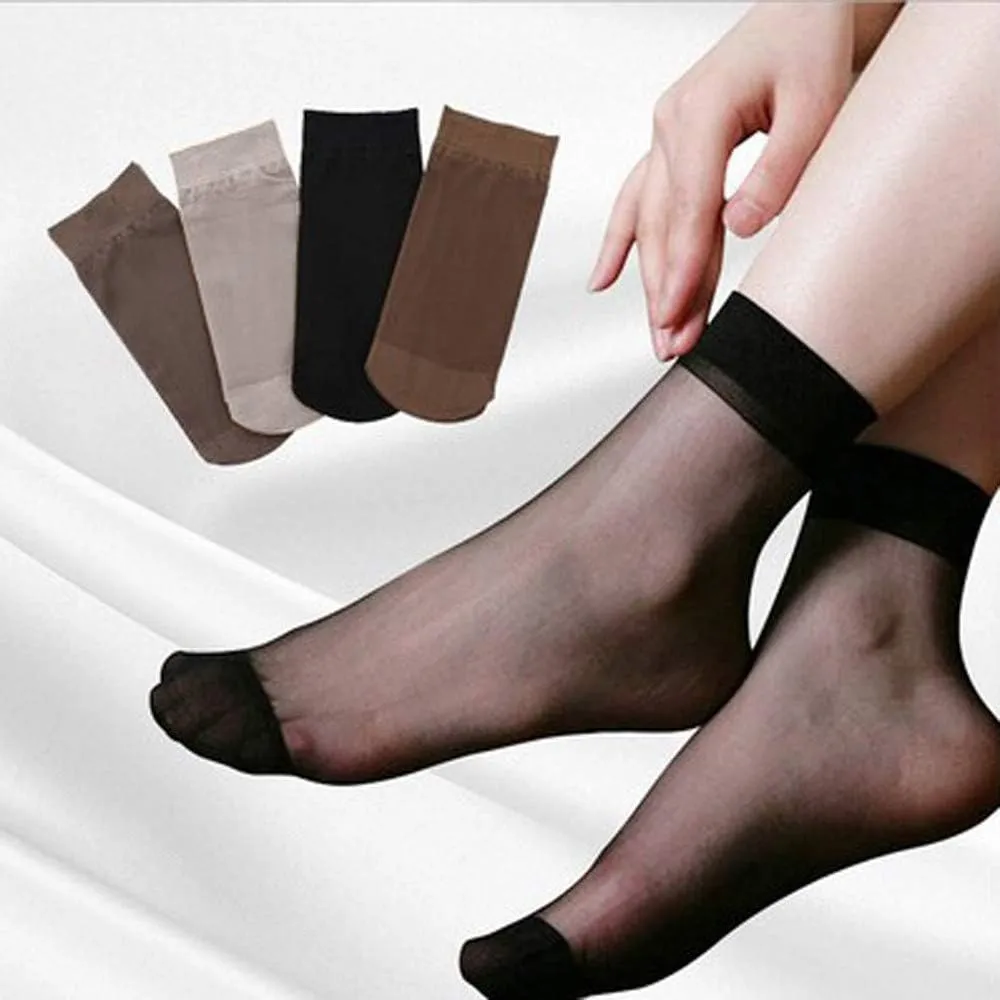 10 Pairs Womens Nylon Sheer Socks Nude Crew Stocking Sheer Ankle Socks Ultra Thin Cool See Through Silk Socks