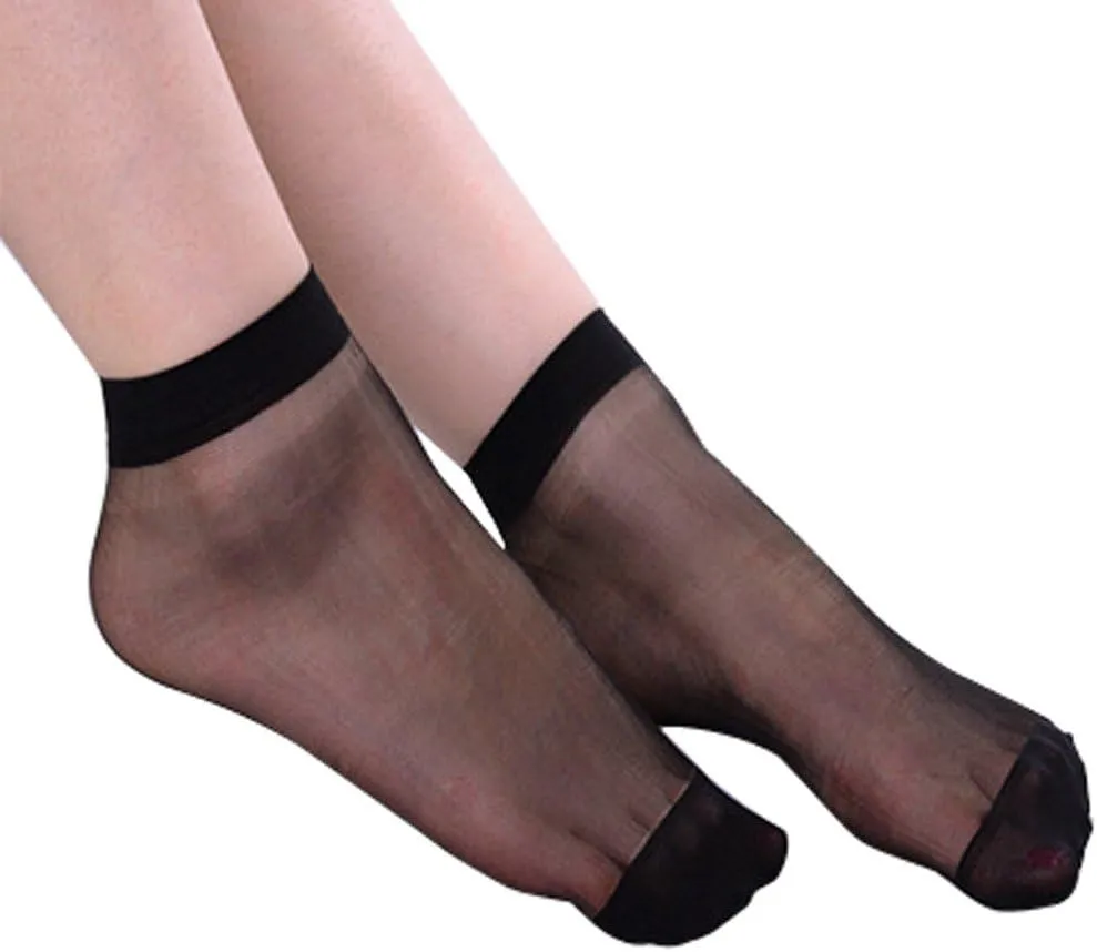 10 Pairs Womens Nylon Sheer Socks Nude Crew Stocking Sheer Ankle Socks Ultra Thin Cool See Through Silk Socks