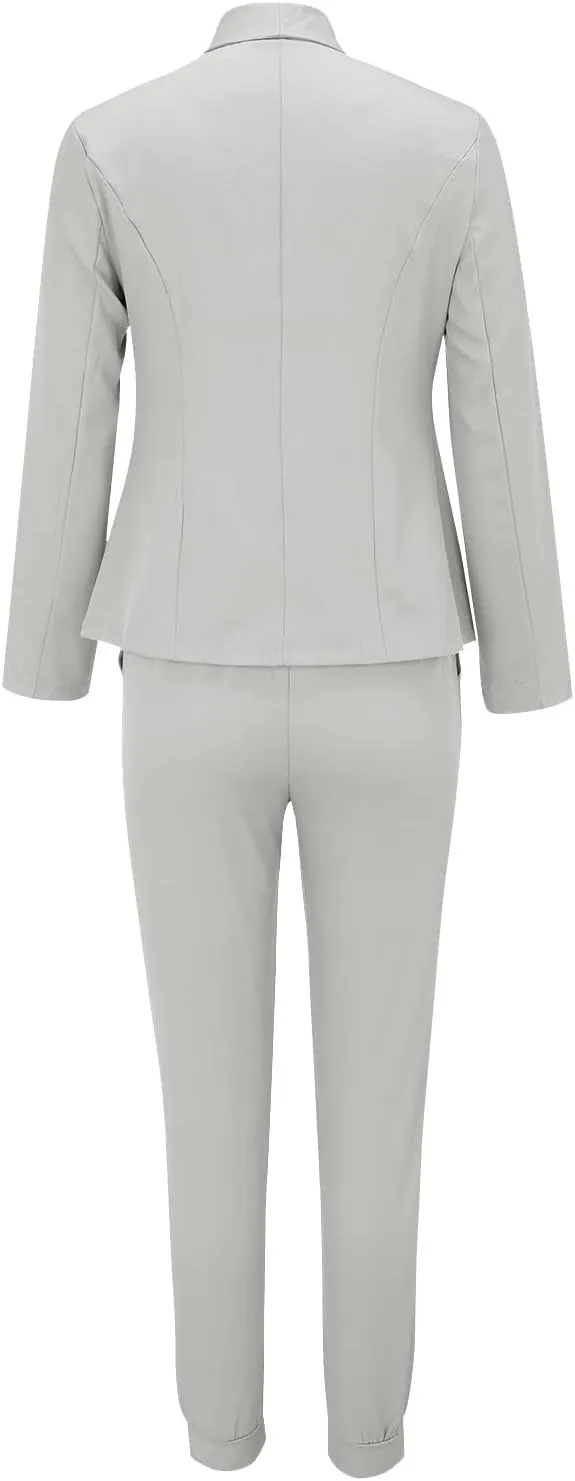 2 Piece Set for Women Office Business Suit Trousers 2 Piece Suit Slim Fit Half Sleeve Suit Long Pants Two Piece Set