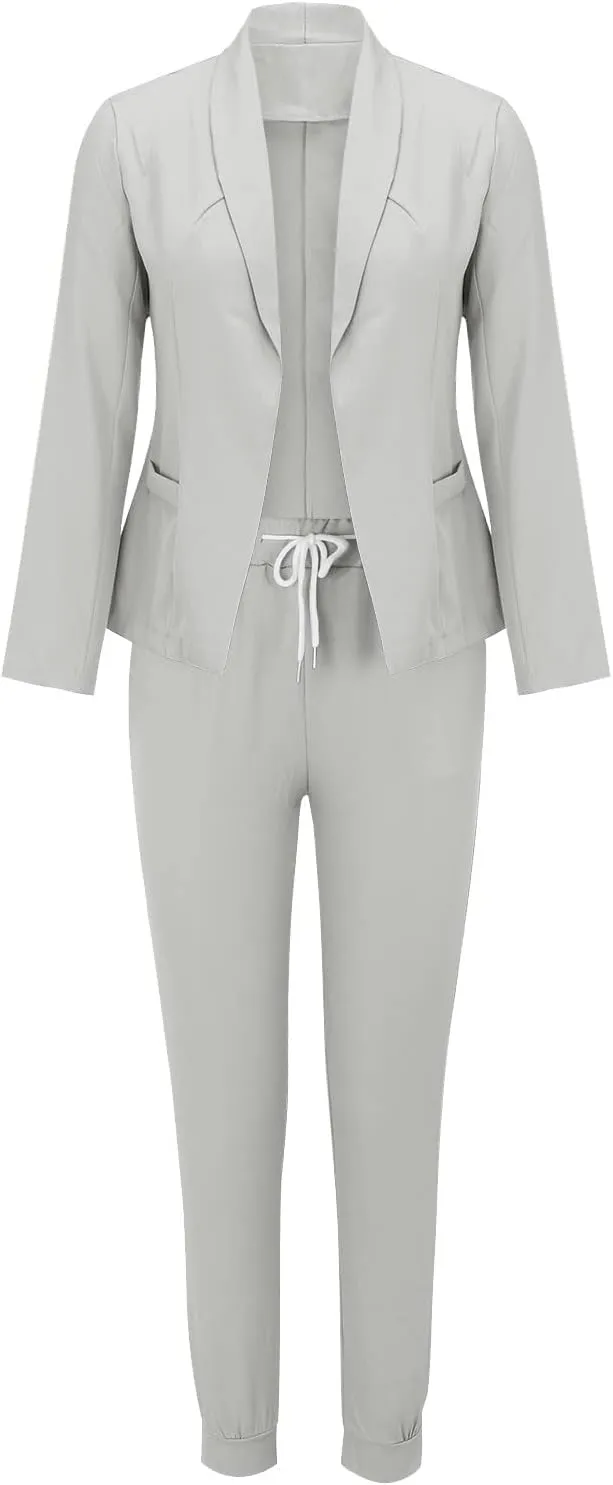 2 Piece Set for Women Office Business Suit Trousers 2 Piece Suit Slim Fit Half Sleeve Suit Long Pants Two Piece Set