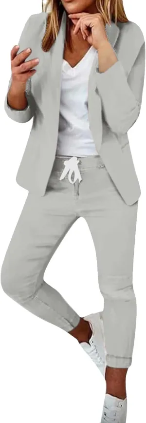 2 Piece Set for Women Office Business Suit Trousers 2 Piece Suit Slim Fit Half Sleeve Suit Long Pants Two Piece Set
