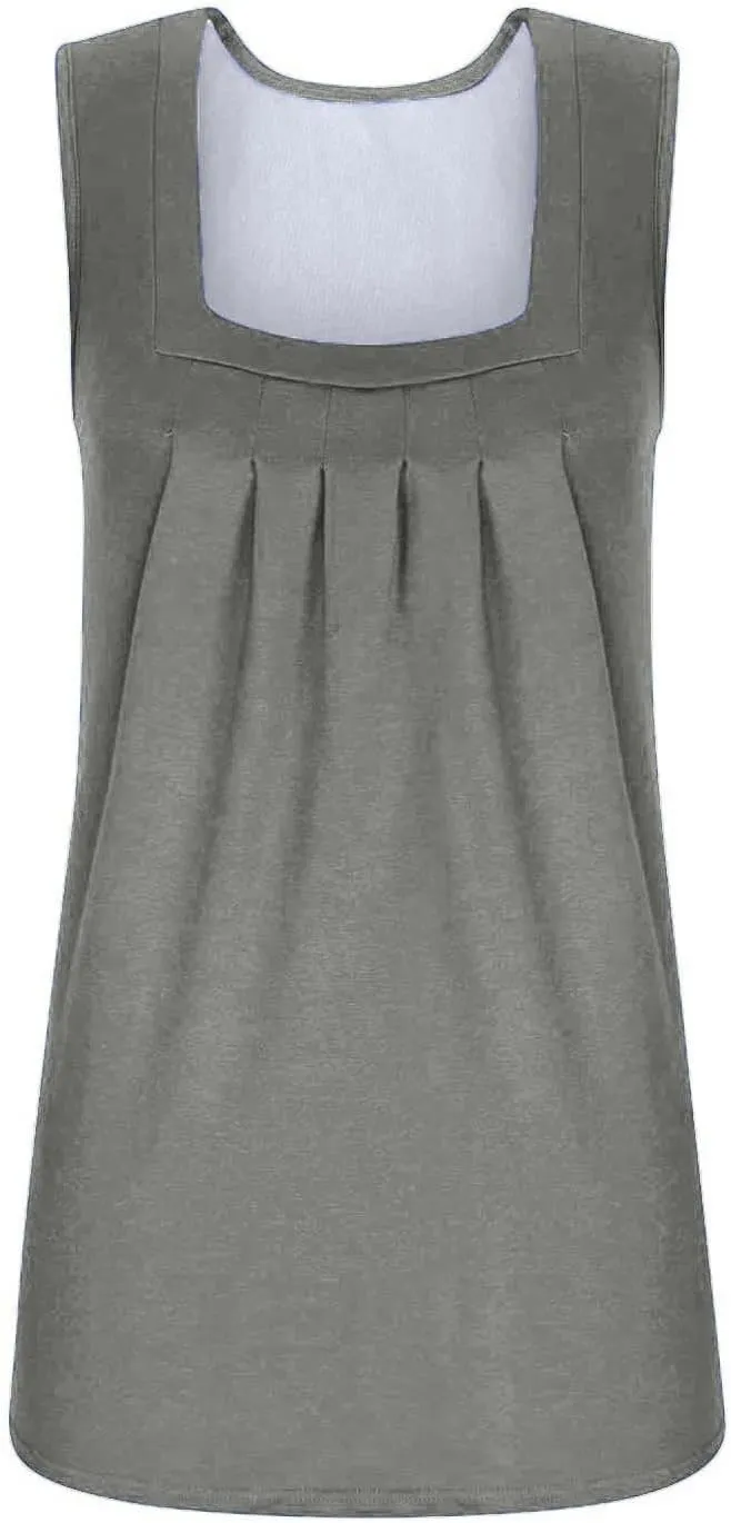 2025 Womens Tank Tops Ruffled Square Neck Top Solid Colour Shirts Summer Casual Loose Fit Sleeveless Cute Shirts Tee