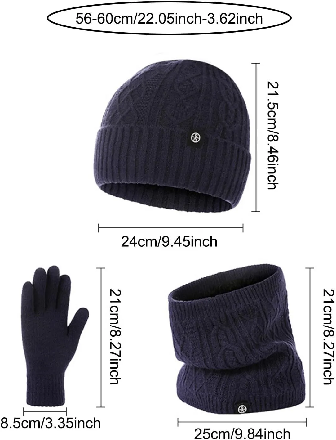 3 in 1 Winter Classic Beanie Hat Neck Warm Scarf and Touch Screen Gloves Set Knit Cap Set for Women and Men