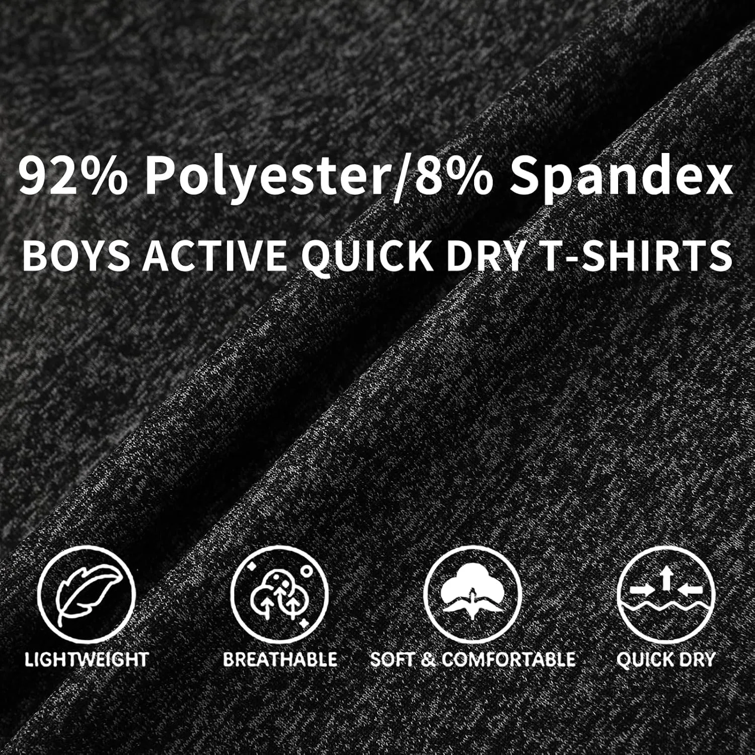 5-Pack Boys Athletic Quick Dry T-Shirts Youth Activewear Short Sleeve Tops（5-18 Years）