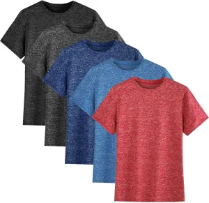 5-Pack Boys Athletic Quick Dry T-Shirts Youth Activewear Short Sleeve Tops（5-18 Years）