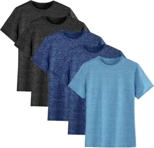 5-Pack Boys Athletic Quick Dry T-Shirts Youth Activewear Short Sleeve Tops（5-18 Years）