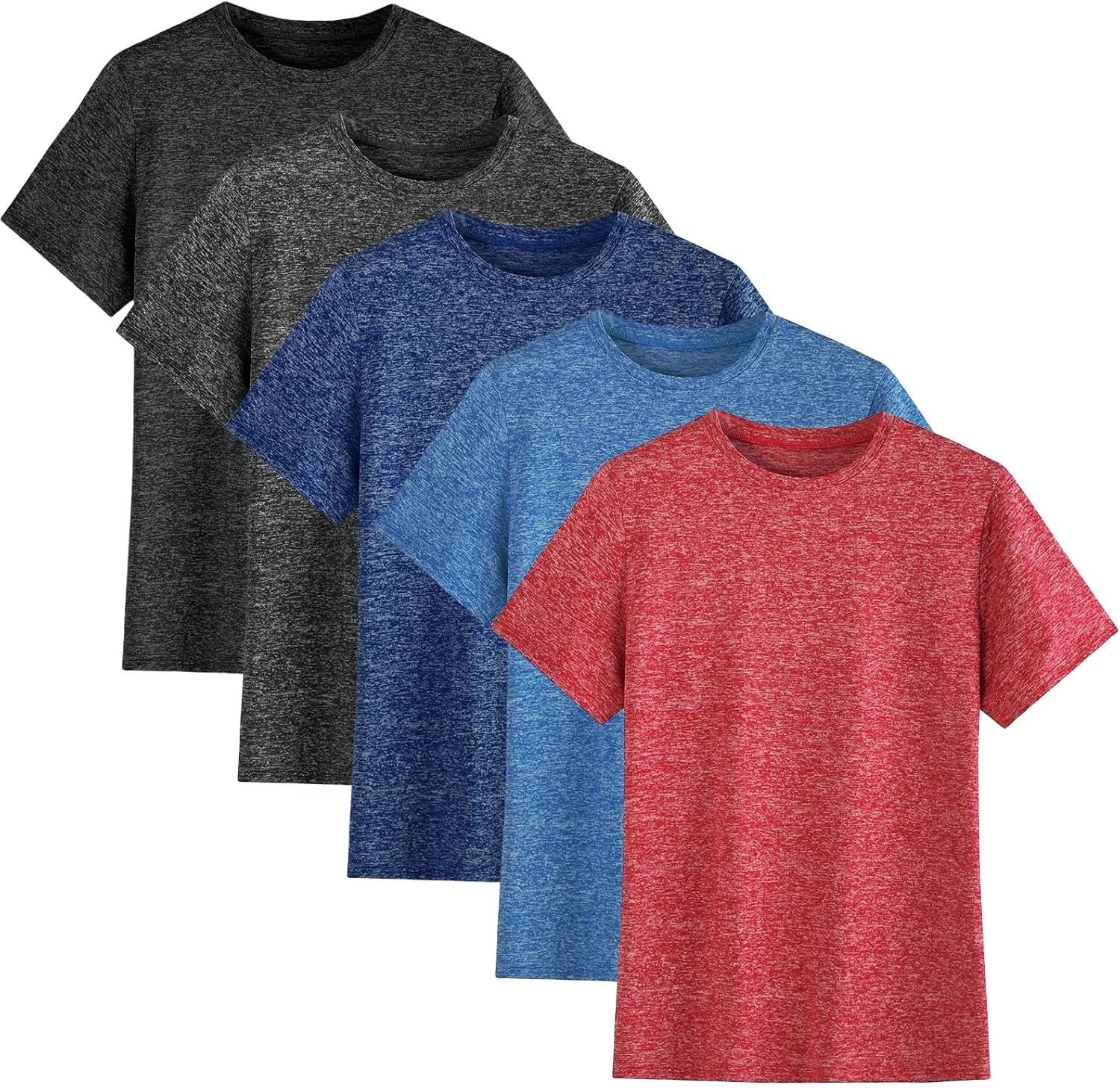 5-Pack Boys Athletic Quick Dry T-Shirts Youth Activewear Short Sleeve Tops（5-18 Years）