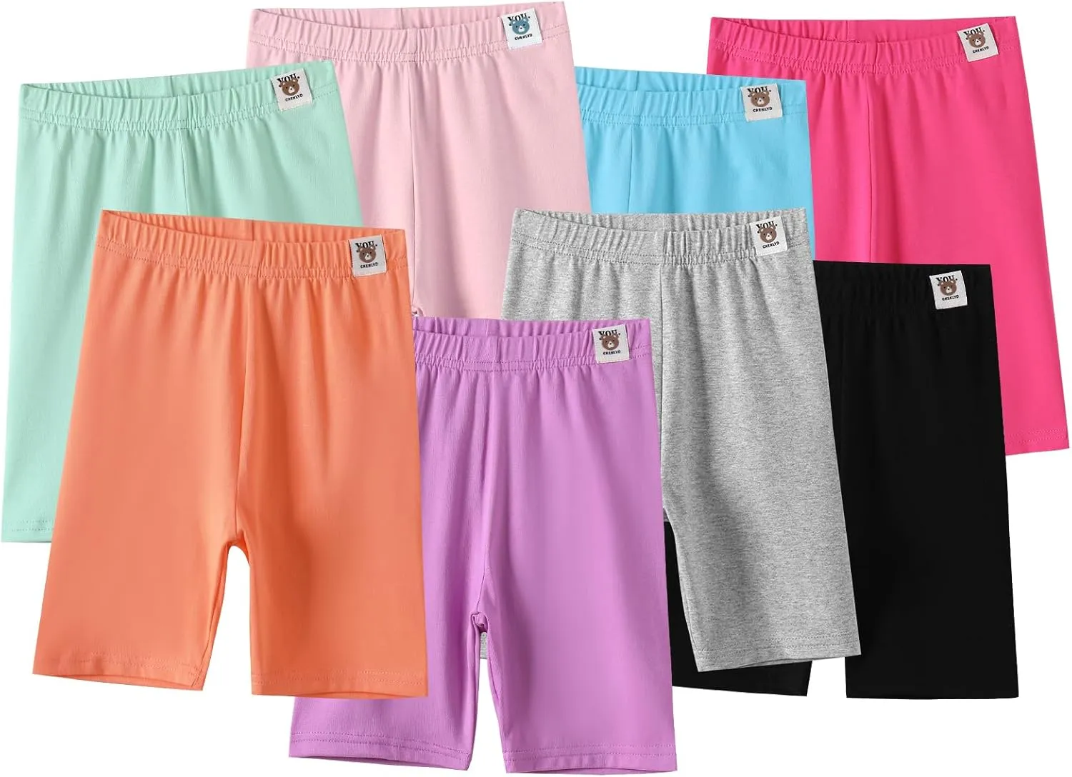 8 Pack Girls Cotton Shorts Kids Biker Shorts for Under Dresses Girls Knee Length Shorts Girls Cartwheel Shorts