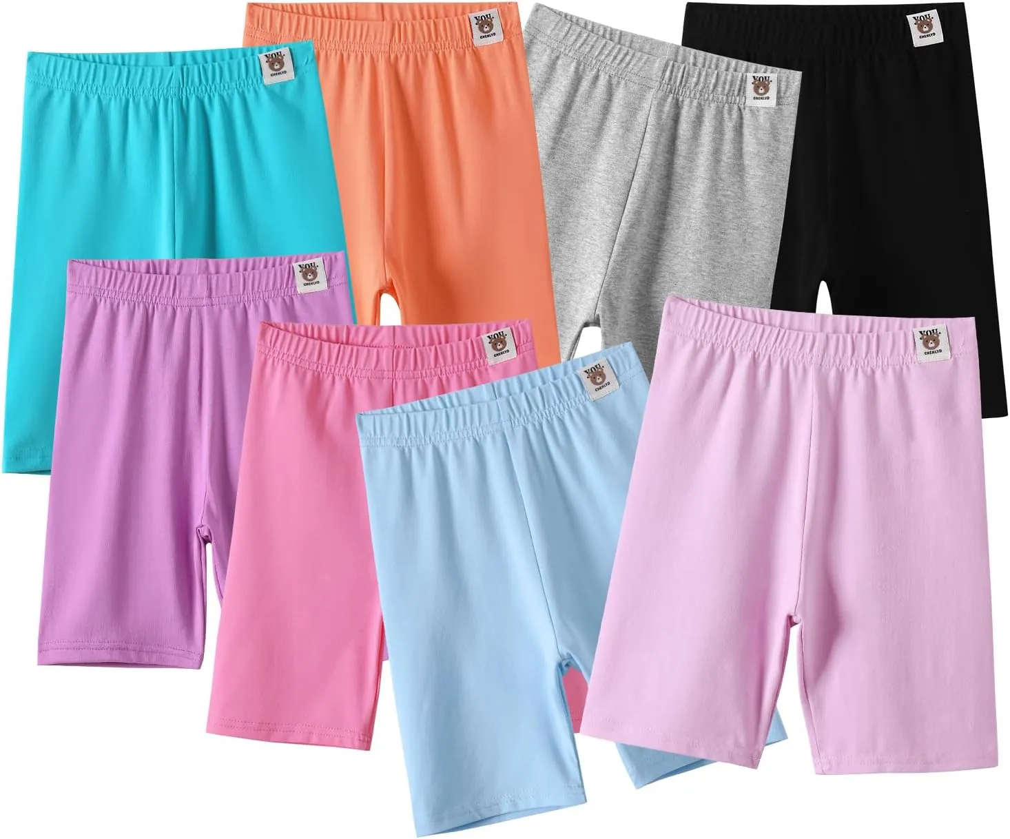 8 Pack Girls Cotton Shorts Kids Biker Shorts for Under Dresses Girls Knee Length Shorts Girls Cartwheel Shorts