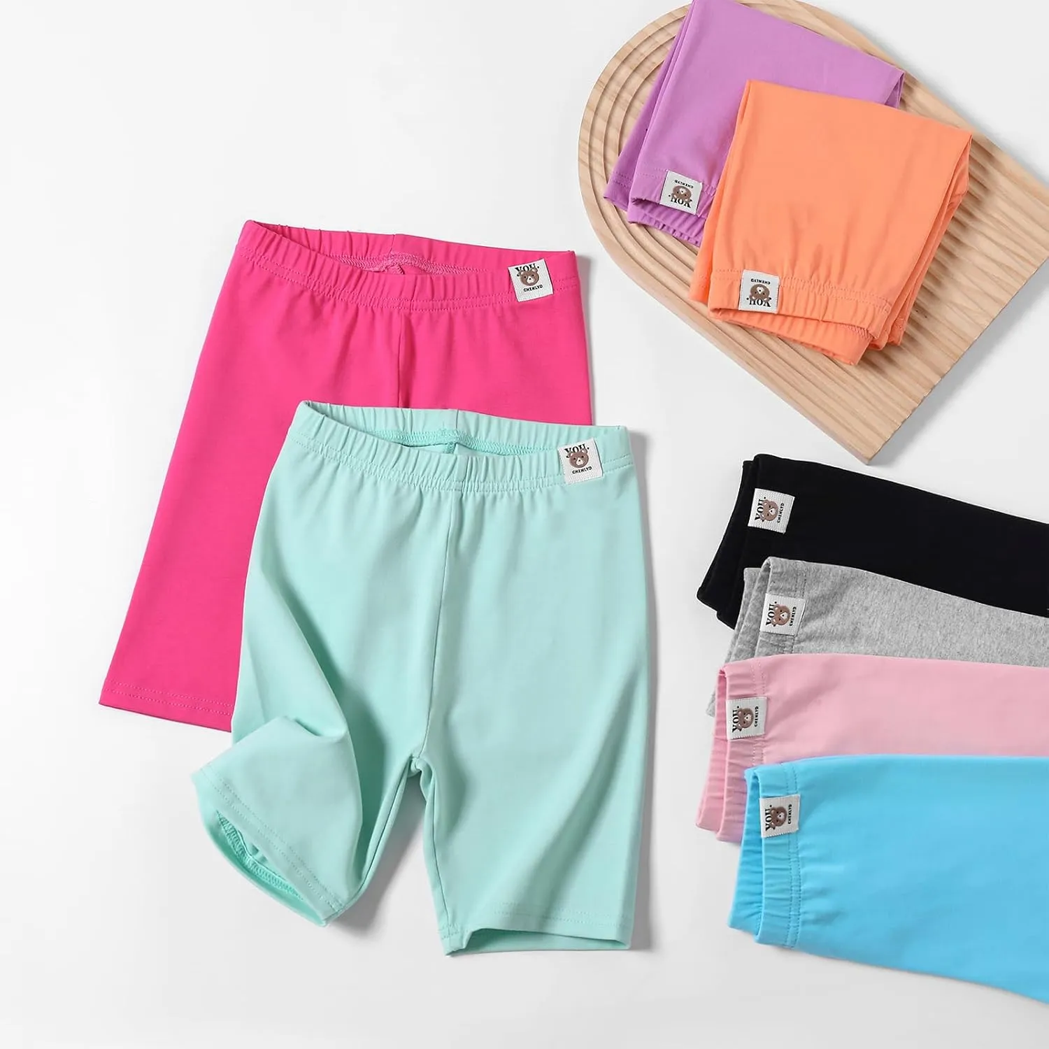 8 Pack Girls Cotton Shorts Kids Biker Shorts for Under Dresses Girls Knee Length Shorts Girls Cartwheel Shorts