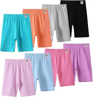 8 Pack Girls Cotton Shorts Kids Biker Shorts for Under Dresses Girls Knee Length Shorts Girls Cartwheel Shorts