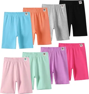 8 Pack Girls Cotton Shorts Kids Biker Shorts for Under Dresses Girls Knee Length Shorts Girls Cartwheel Shorts