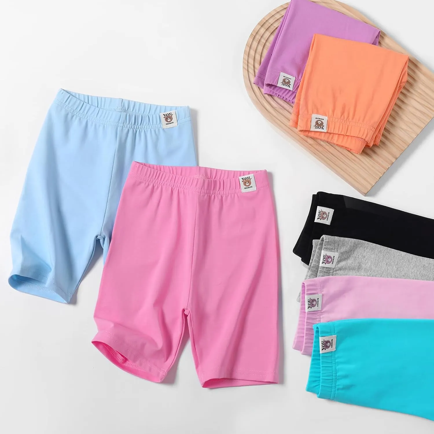 8 Pack Girls Cotton Shorts Kids Biker Shorts for Under Dresses Girls Knee Length Shorts Girls Cartwheel Shorts