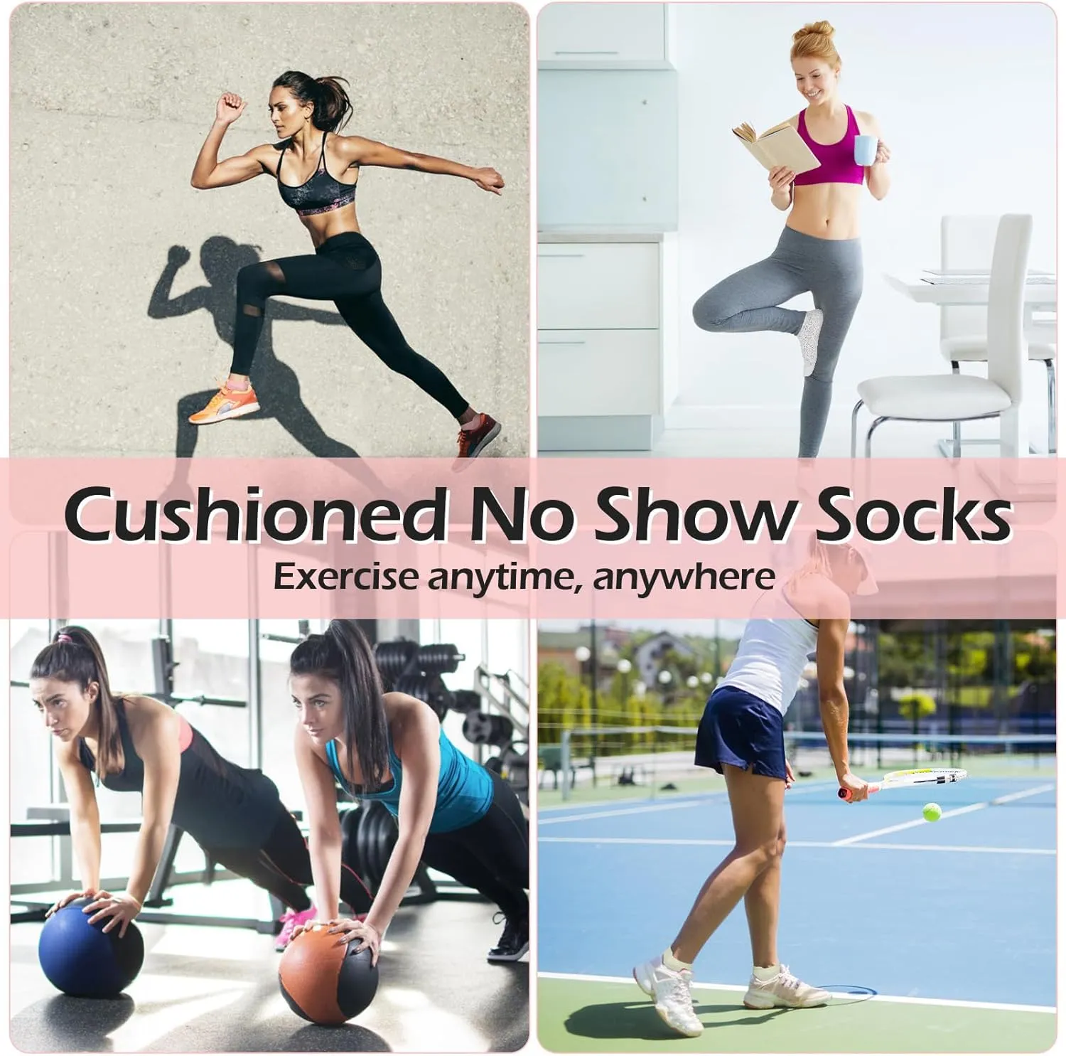 8 Pairs Women Ankle Athletic Running Socks Thin Low Cut Sports Tab Socks Breathable Cushioned Athletic Socks