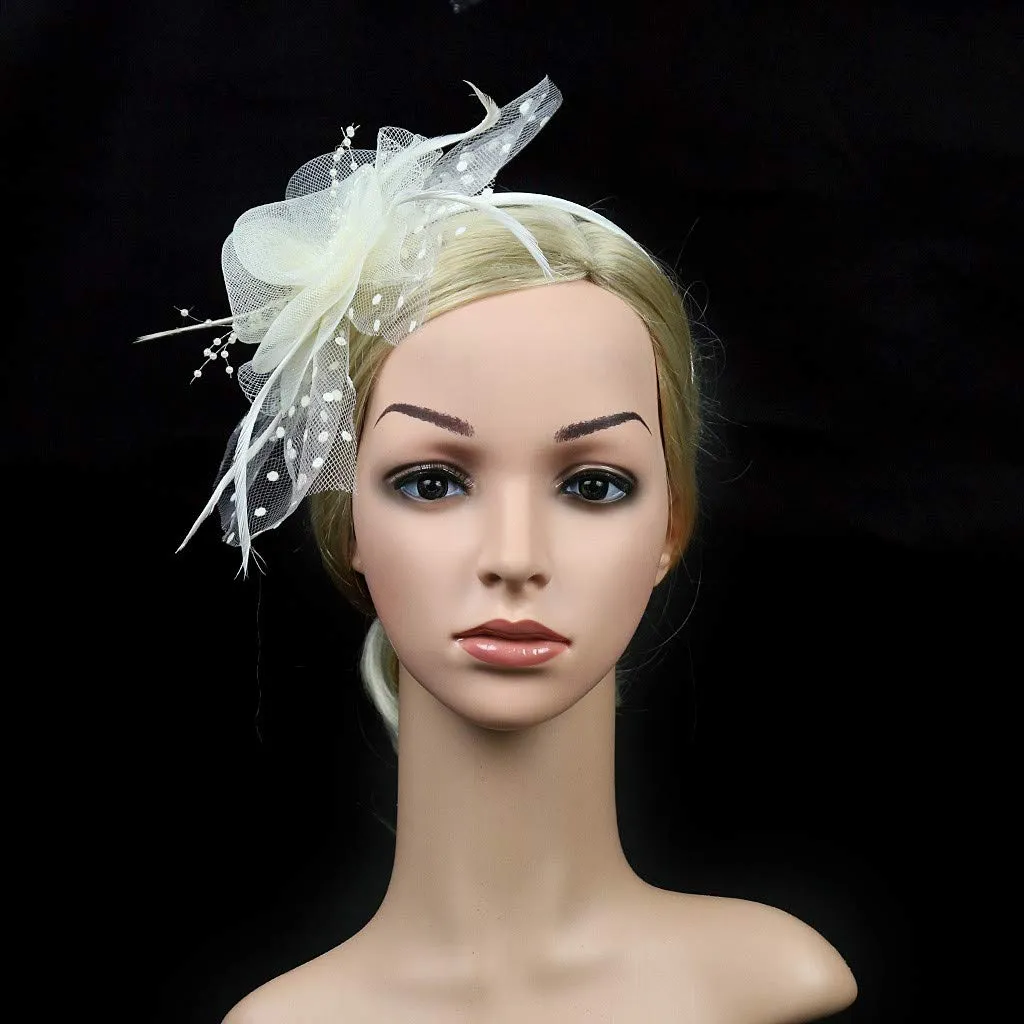 Accessories Fascinators Hats for Women Tea Party Hat Kentucky Fascinators Headband Derby Hats Wedding Flower Feathers Hair Clip White