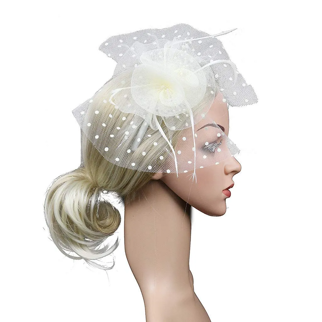 Accessories Fascinators Hats for Women Tea Party Hat Kentucky Fascinators Headband Derby Hats Wedding Flower Feathers Hair Clip White