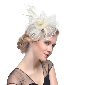 Accessories Fascinators Hats for Women Tea Party Hat Kentucky Fascinators Headband Derby Hats Wedding Flower Feathers Hair Clip White