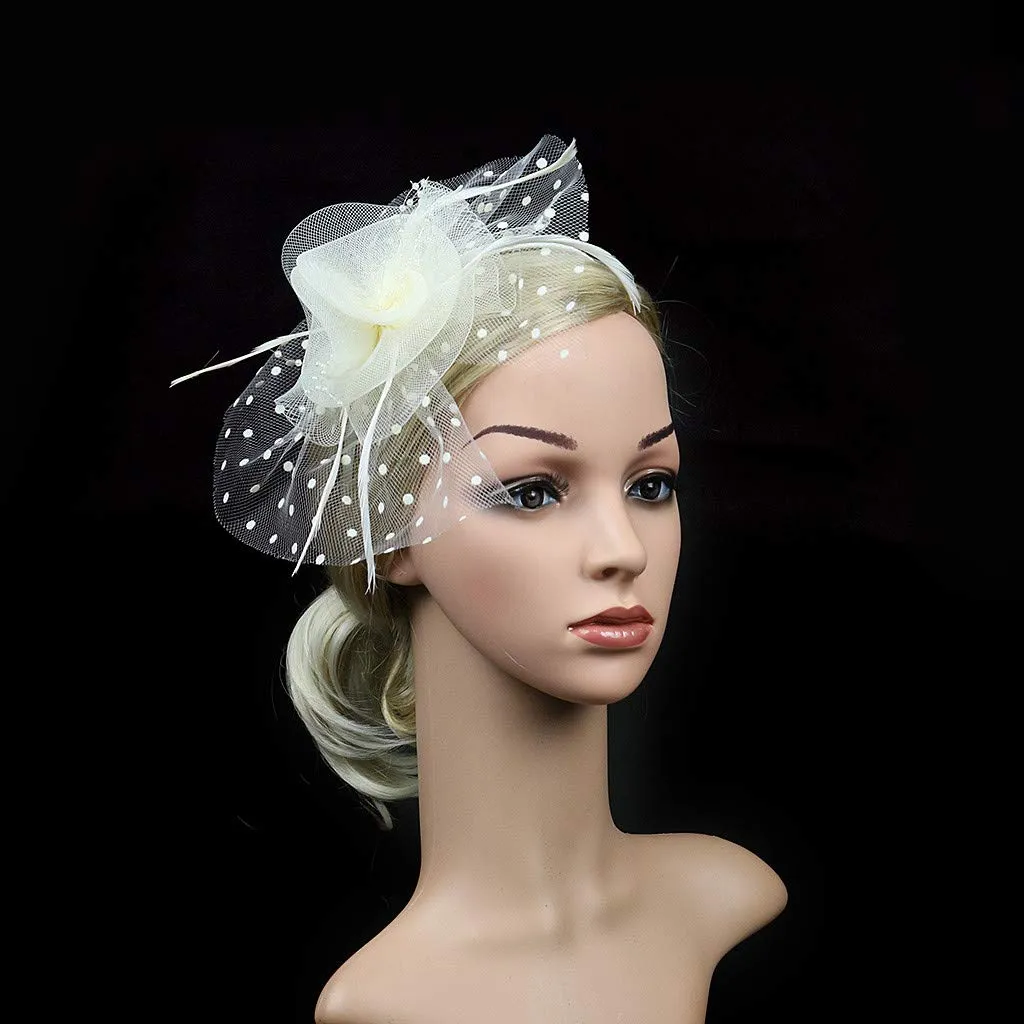 Accessories Fascinators Hats for Women Tea Party Hat Kentucky Fascinators Headband Derby Hats Wedding Flower Feathers Hair Clip White