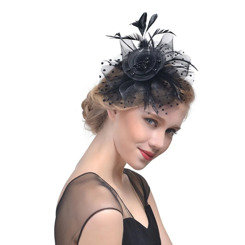 Accessories Fascinators Hats for Womens Tea Party Church Costume for Girls Gatsby Accessoreis for Women Ascot Hats Flower Pillbox Hat Black