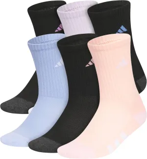 adidas Youth Athletic Cushioned 6-Pack Crew, Kid's Crew Socks for Sports, Durable & Breathable