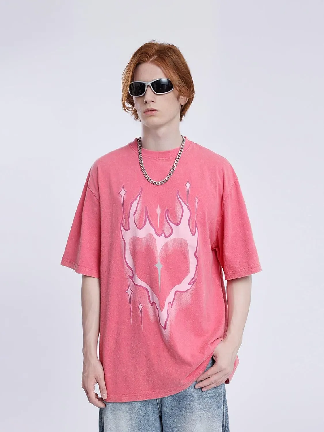 Aelfric Eden Mens Oversized T Shirts Tees Distorted Portrait Print Crew Neck Cotton Tops Streetwear Casual Shirt