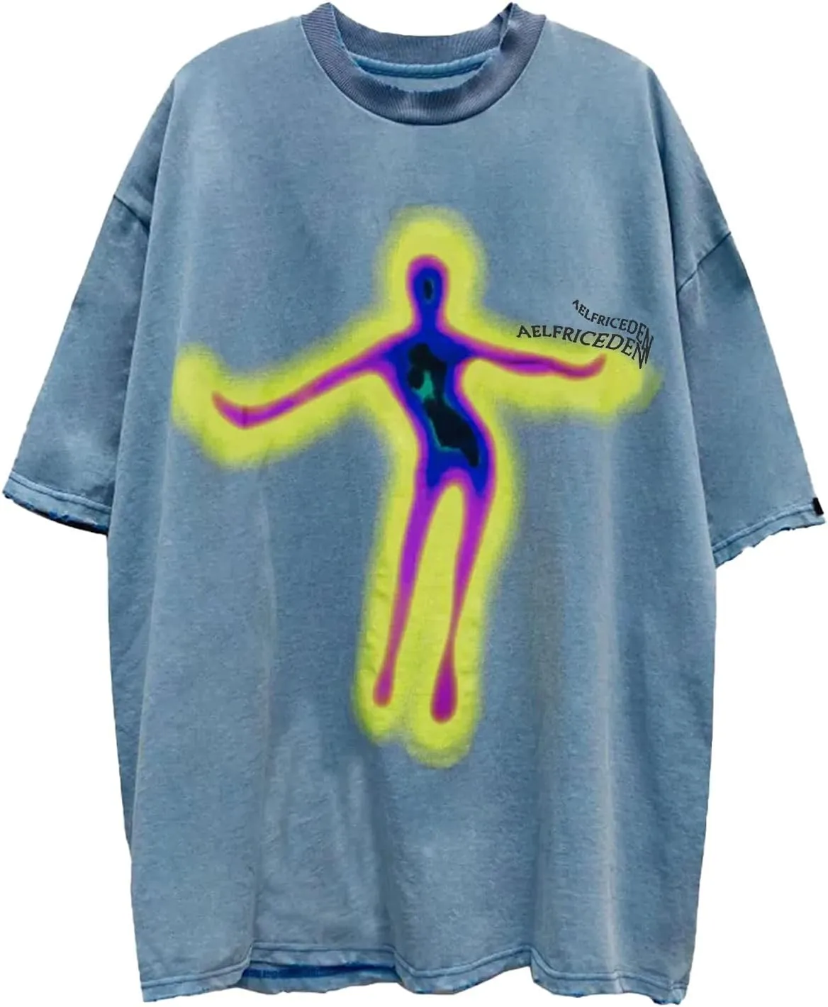 Aelfric Eden Mens Oversized T Shirts Tees Distorted Portrait Print Crew Neck Cotton Tops Streetwear Casual Shirt