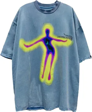 Aelfric Eden Mens Oversized T Shirts Tees Distorted Portrait Print Crew Neck Cotton Tops Streetwear Casual Shirt