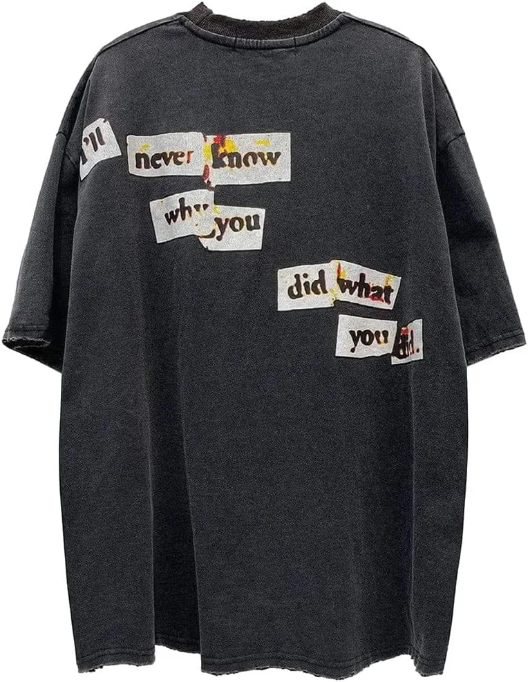 Aelfric Eden Mens Oversized T Shirts Tees Distorted Portrait Print Crew Neck Cotton Tops Streetwear Casual Shirt