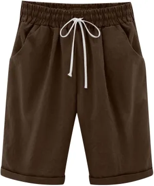 AMDBEL Bermuda Shorts for Women Trendy Women's Long Shorts with Pockets Cotton Sweat Shorts Jersey Knee Length Shorts Summer