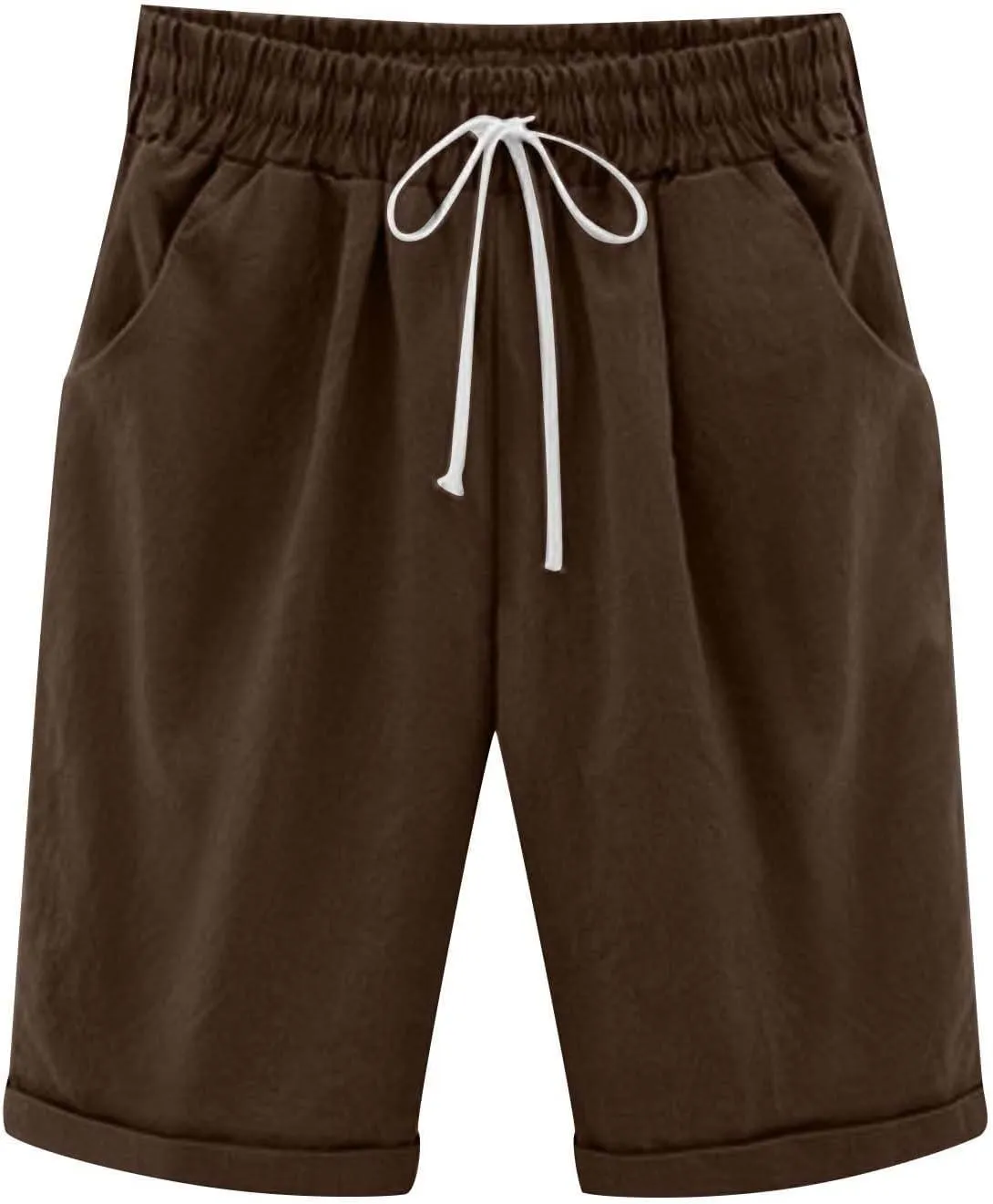 AMDBEL Bermuda Shorts for Women Trendy Women's Long Shorts with Pockets Cotton Sweat Shorts Jersey Knee Length Shorts Summer