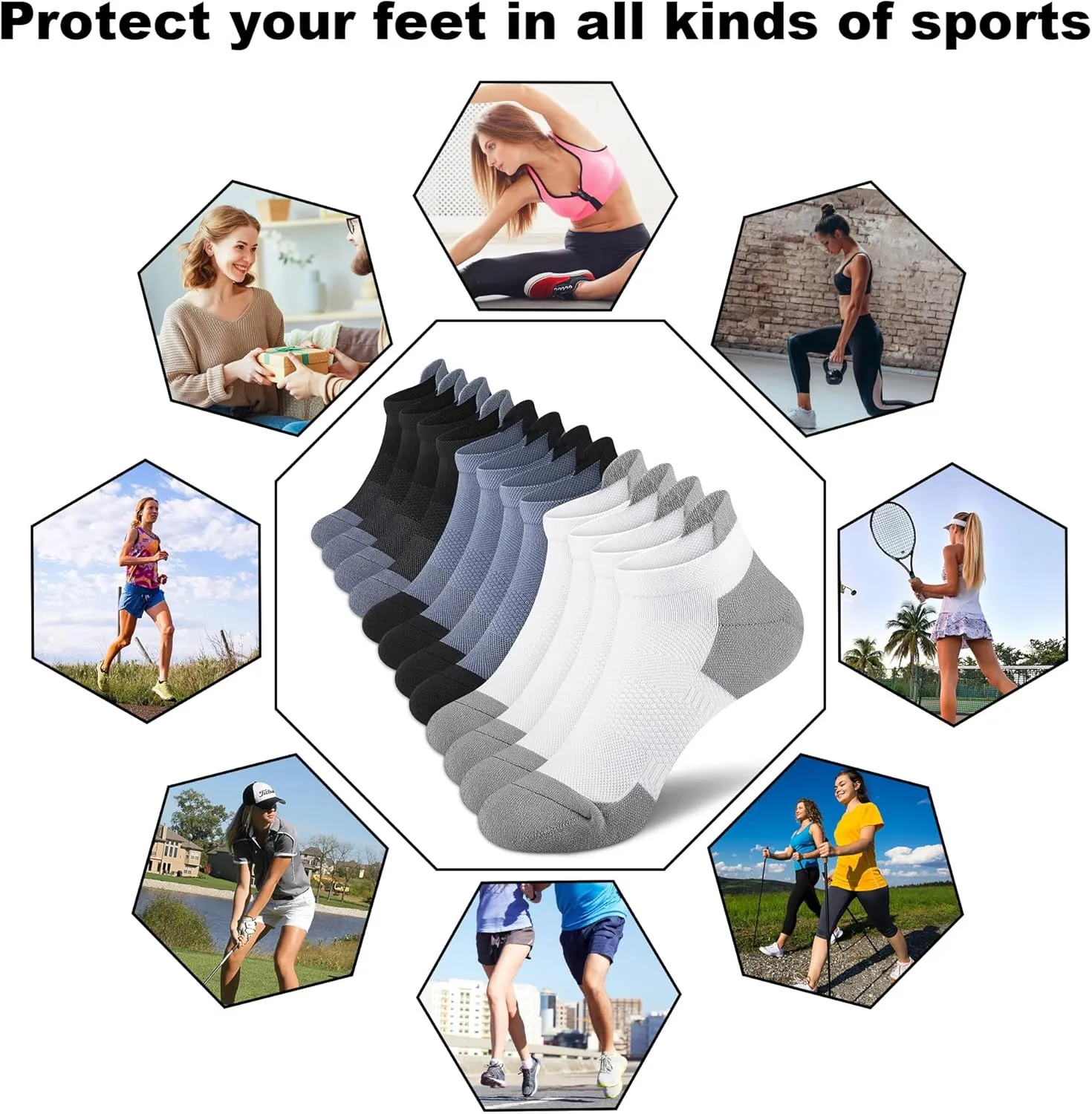 Ankle Socks Womens Running Athletic Compression Socks 5/6 Pairs