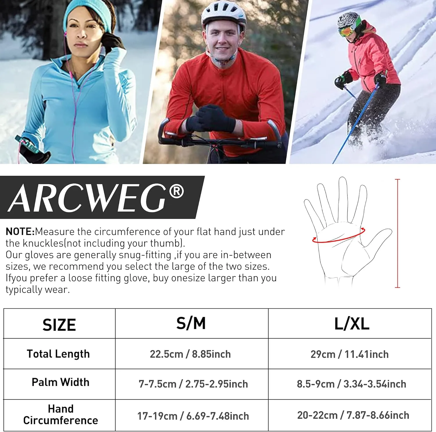 Arcweg Running Gloves Winter Thermal Anti-Slip Touchscreen Gloves Fleece Lining Gloves Men Women for Walking Cycling Driving