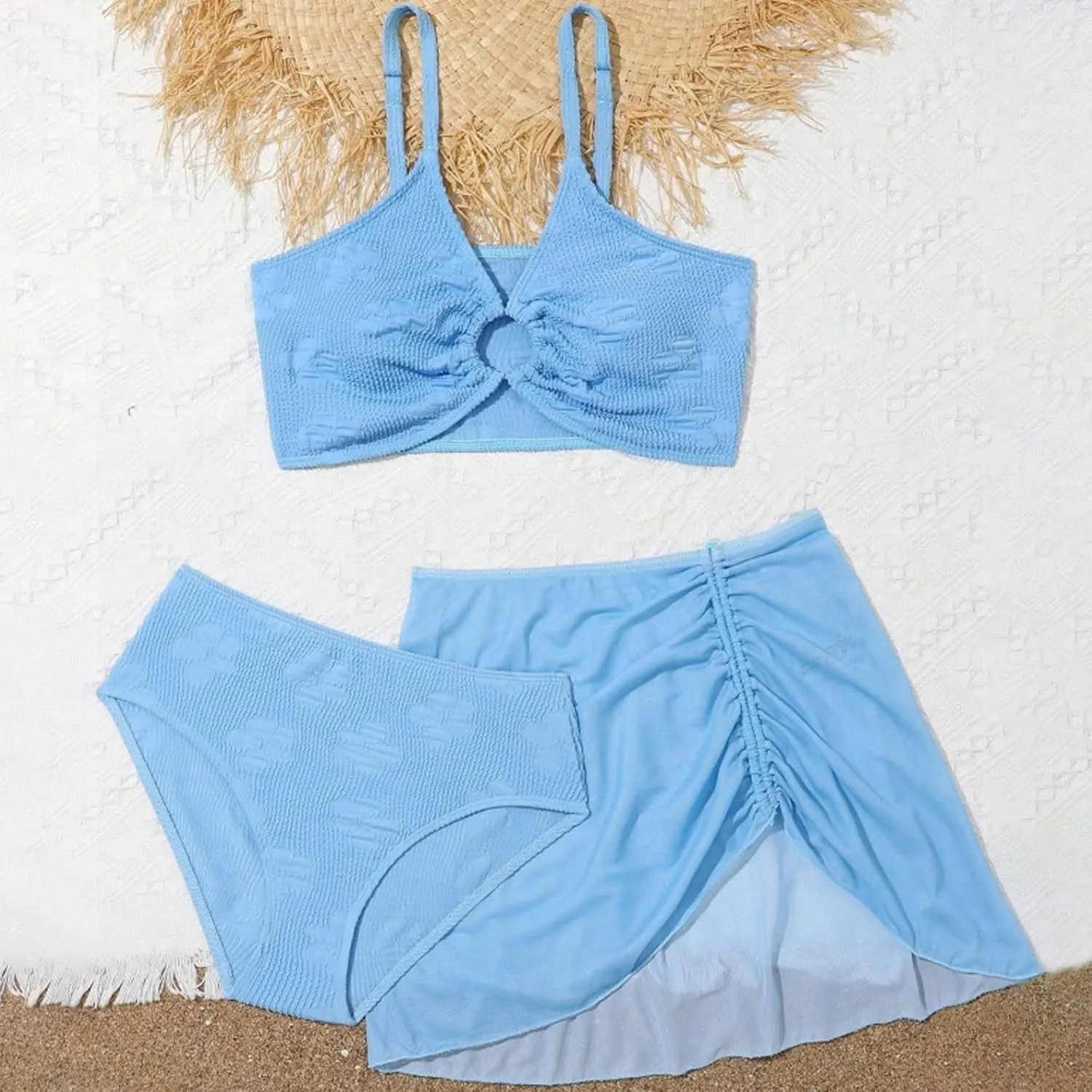Baby Girls' 3 Pieces Swimwear High Waisted V Neck Quick Dry Bikini Sets Comfy Classic Summer Beach Swimwear