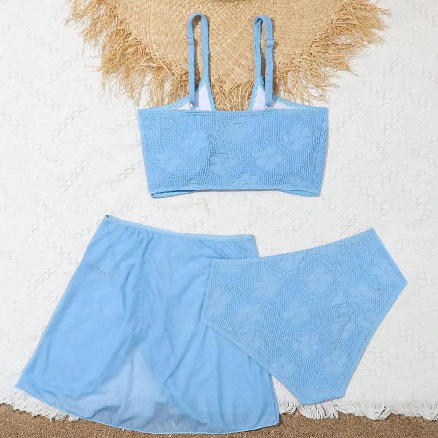 Baby Girls' 3 Pieces Swimwear High Waisted V Neck Quick Dry Bikini Sets Comfy Classic Summer Beach Swimwear
