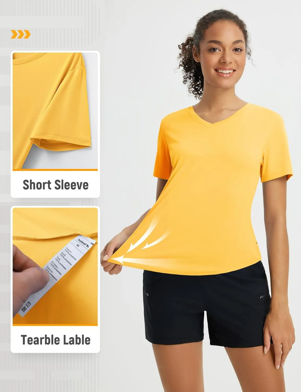 baleaf Women's Short Sleeve Shirts UPF 50  Sun Shirt V Neck UV Workout Moisture Wicking Quick Dry T-Shirts