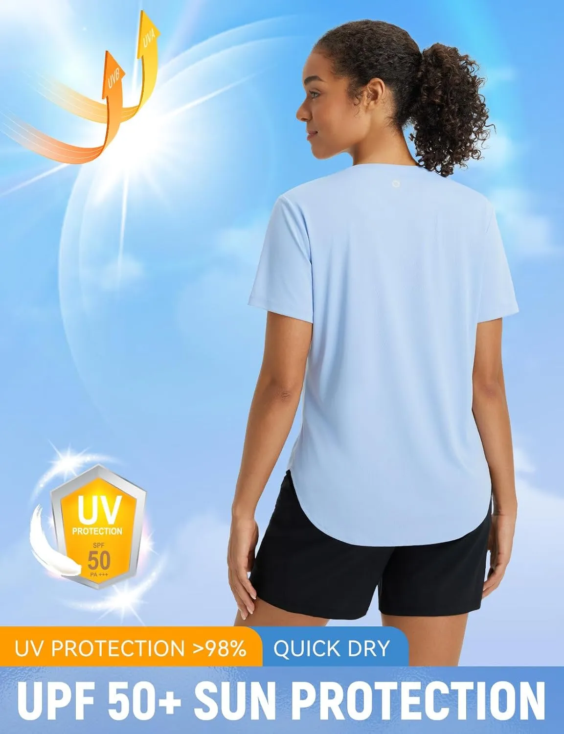 baleaf Women's Short Sleeve Shirts UPF 50  Sun Shirt V Neck UV Workout Moisture Wicking Quick Dry T-Shirts