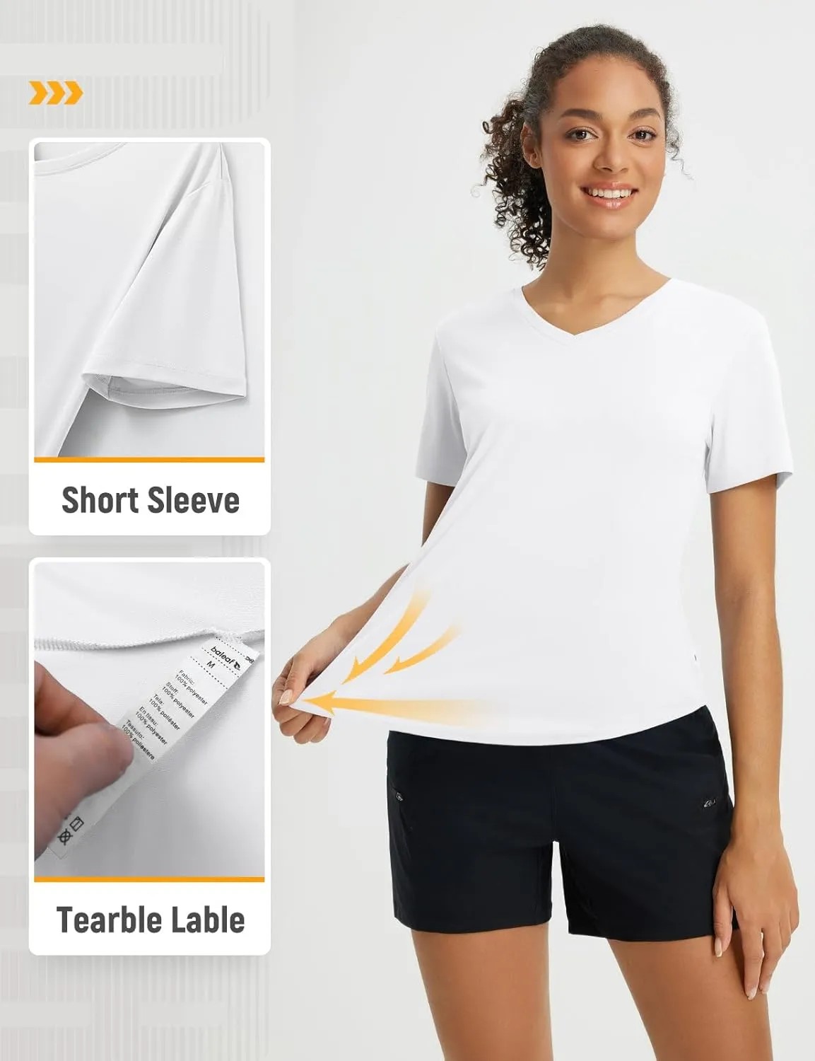 baleaf Women's Short Sleeve Shirts UPF 50  Sun Shirt V Neck UV Workout Moisture Wicking Quick Dry T-Shirts