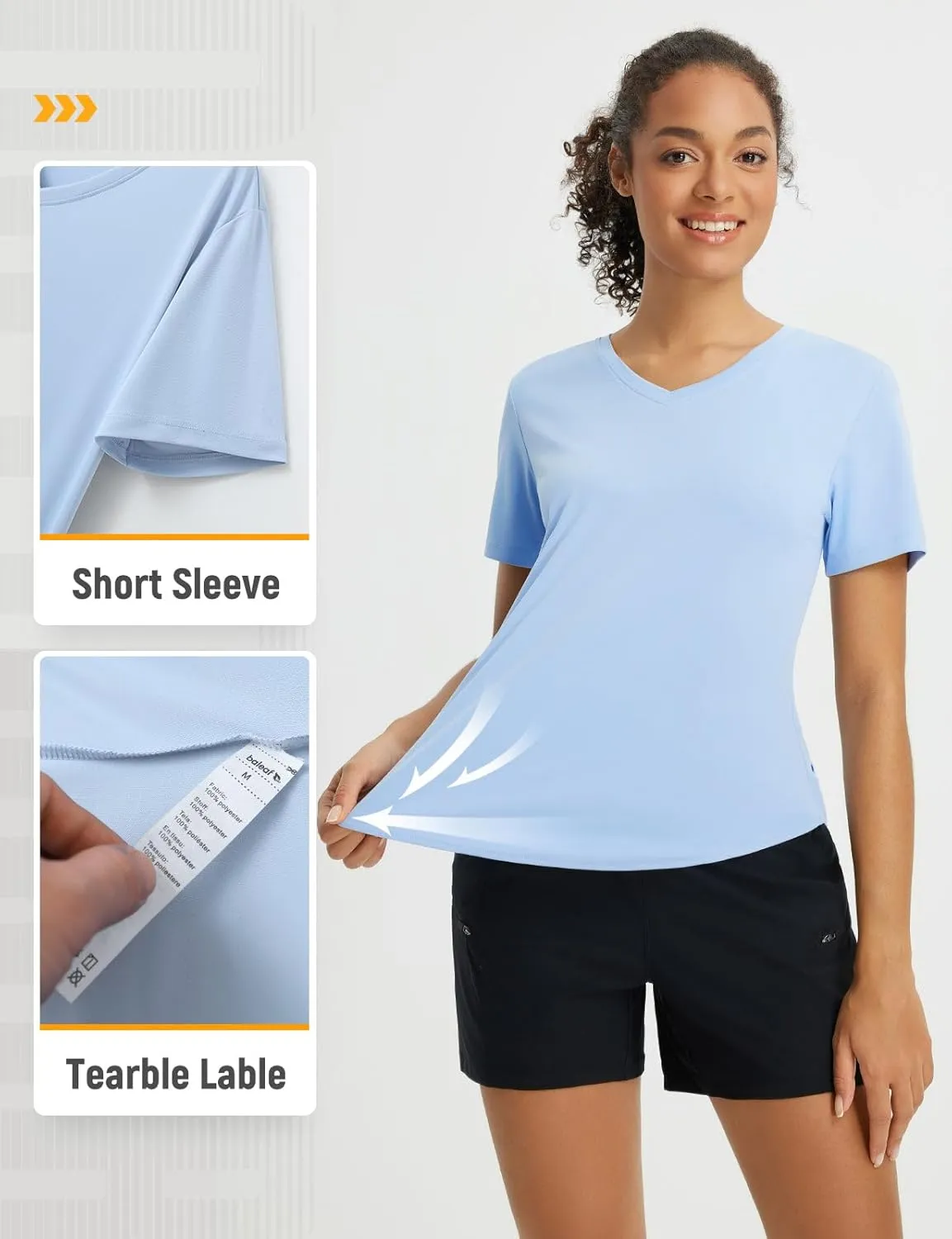 baleaf Women's Short Sleeve Shirts UPF 50  Sun Shirt V Neck UV Workout Moisture Wicking Quick Dry T-Shirts