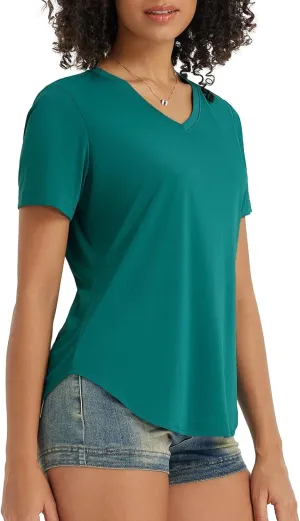 baleaf Women's Short Sleeve Shirts UPF 50  Sun Shirt V Neck UV Workout Moisture Wicking Quick Dry T-Shirts