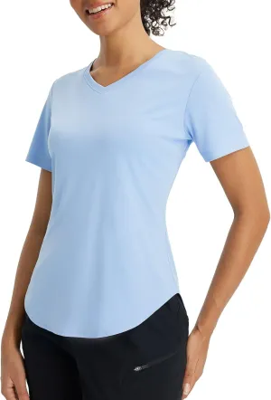 baleaf Women's Short Sleeve Shirts UPF 50  Sun Shirt V Neck UV Workout Moisture Wicking Quick Dry T-Shirts