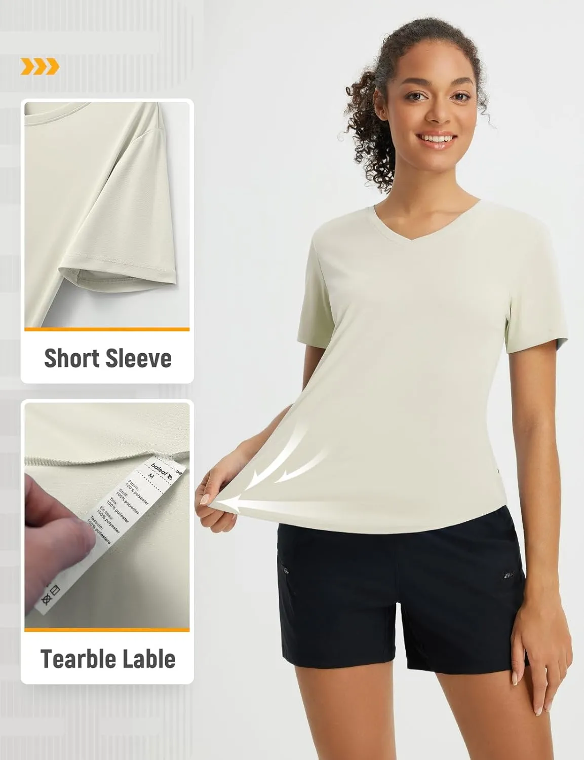 baleaf Women's Short Sleeve Shirts UPF 50  Sun Shirt V Neck UV Workout Moisture Wicking Quick Dry T-Shirts