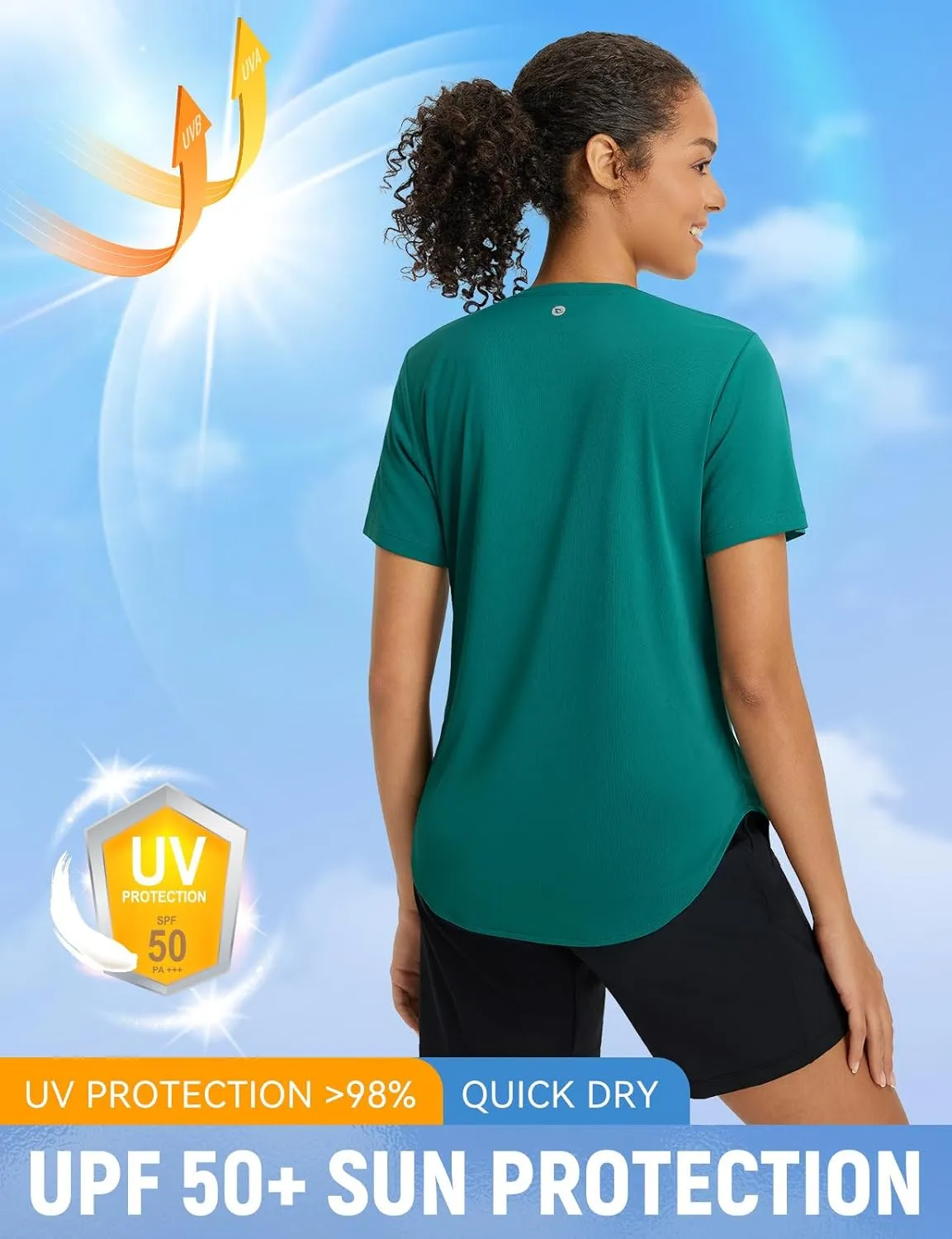 baleaf Women's Short Sleeve Shirts UPF 50  Sun Shirt V Neck UV Workout Moisture Wicking Quick Dry T-Shirts