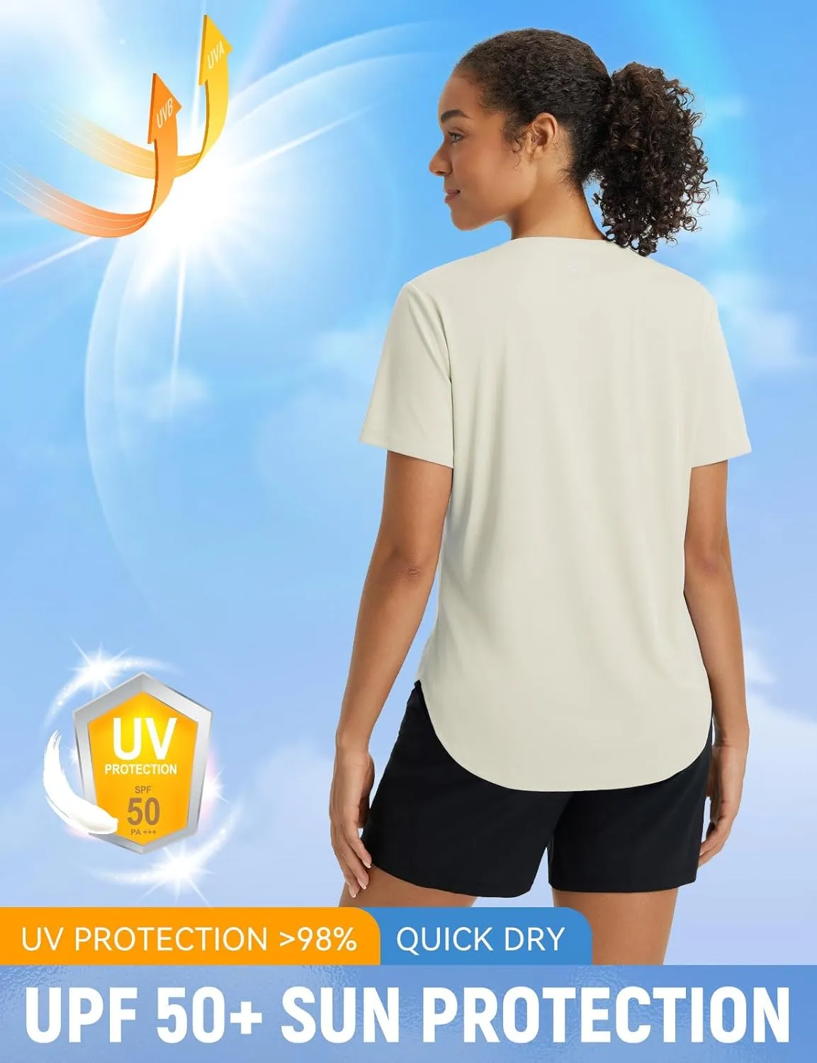 baleaf Women's Short Sleeve Shirts UPF 50  Sun Shirt V Neck UV Workout Moisture Wicking Quick Dry T-Shirts