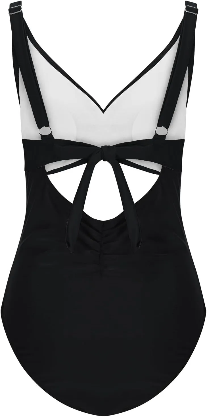 Bathing Suit for Women Tummy Control One Piece Swimsuit Criss Cross V Neck Monokini High Waisted Cutout Swimwear