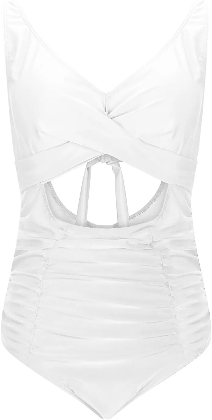 Bathing Suit for Women Tummy Control One Piece Swimsuit Criss Cross V Neck Monokini High Waisted Cutout Swimwear