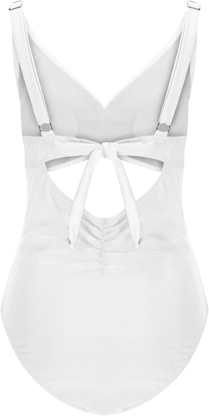 Bathing Suit for Women Tummy Control One Piece Swimsuit Criss Cross V Neck Monokini High Waisted Cutout Swimwear