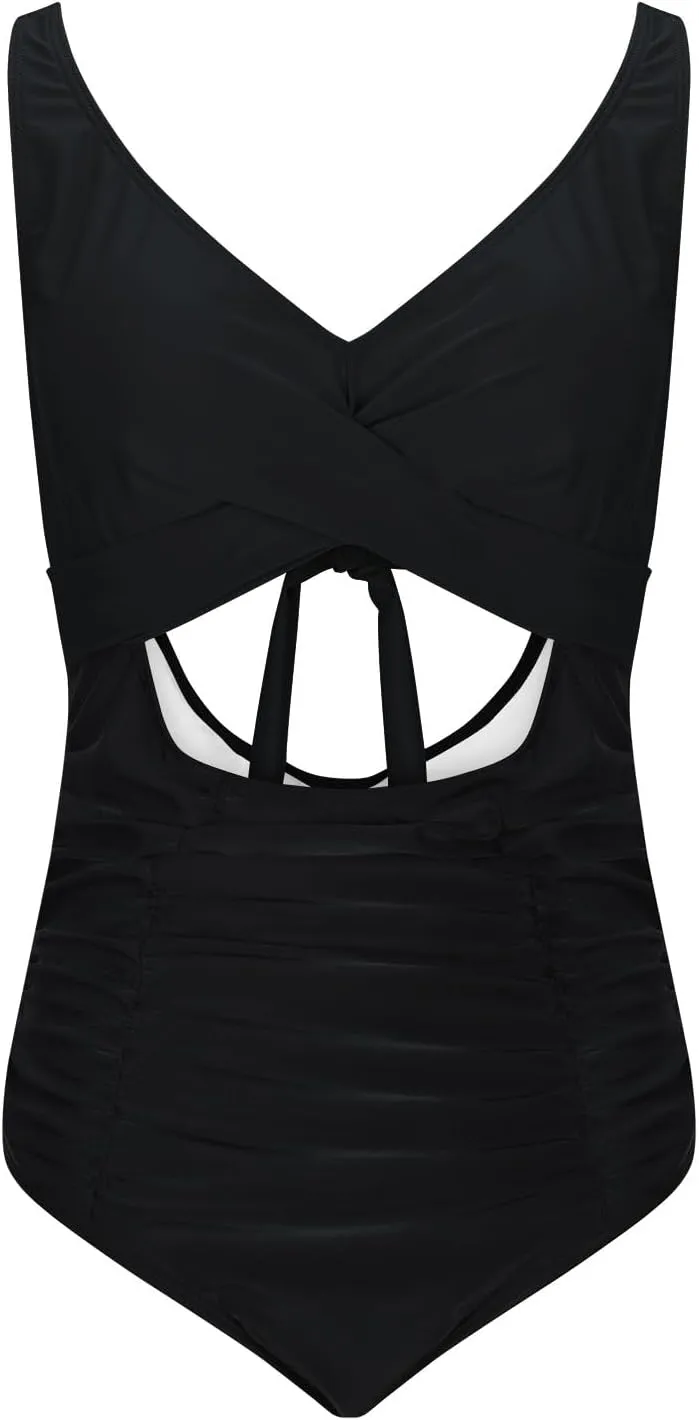 Bathing Suit for Women Tummy Control One Piece Swimsuit Criss Cross V Neck Monokini High Waisted Cutout Swimwear